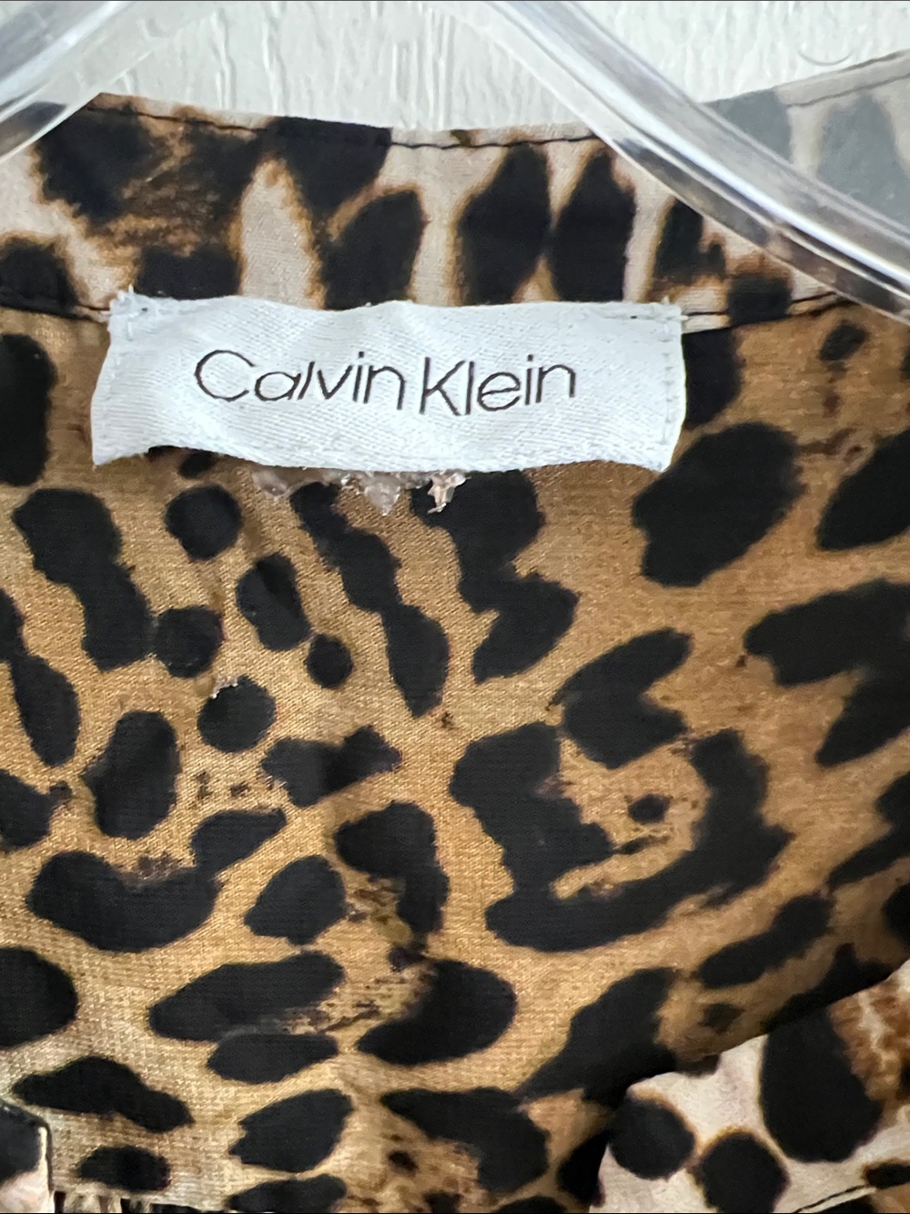 Calvin Klein Leopard Print V-Neck Long Sleeve Top - Black, Brown, Cream - Picture 2 of 3